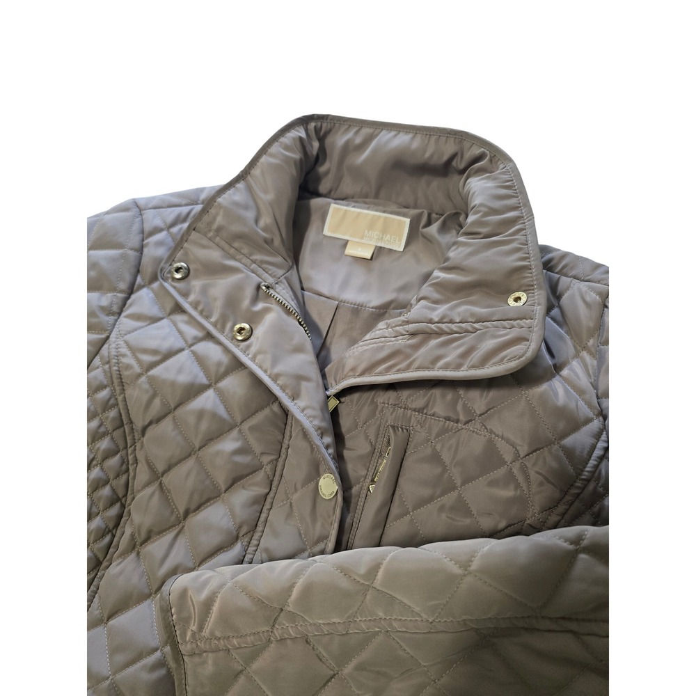 Michael Kors Womens Quilted Barn Jacket Taupe Grey Gold Hardware Small EUC